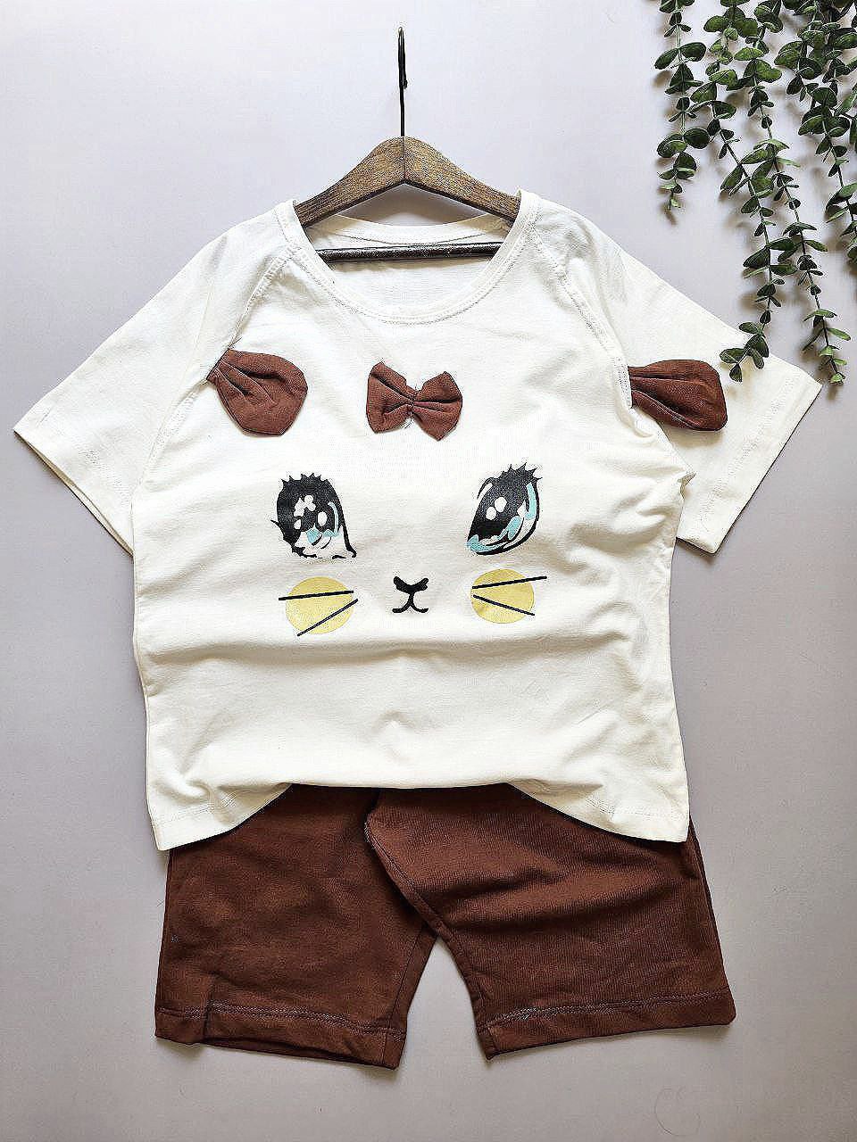 عکس محصول تیشرت شلوارک موش پاپیون قهوه‌ای - شماره 1